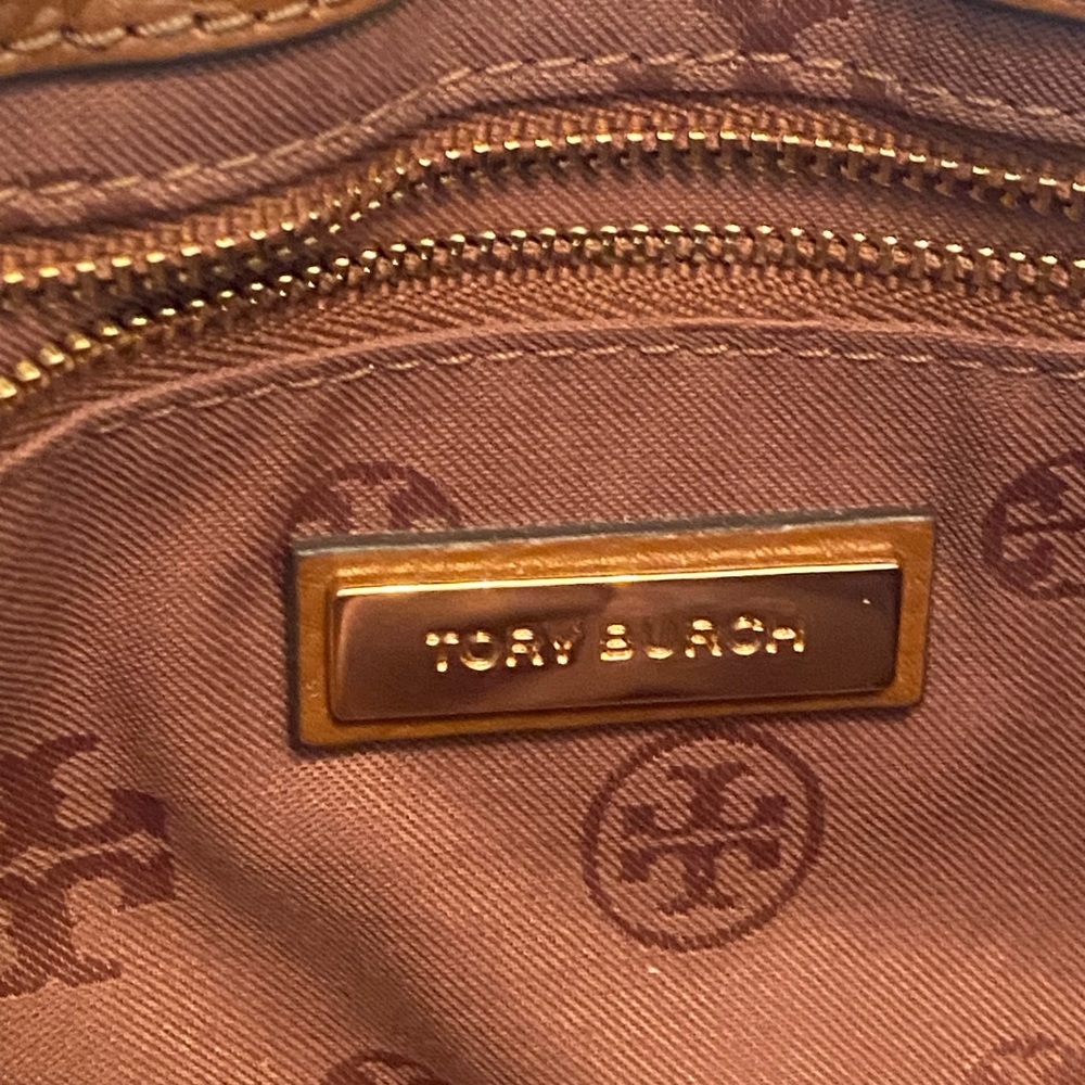 Tory Burch Tan Structured Tote with Gold Logo - Picture 5 of 10
